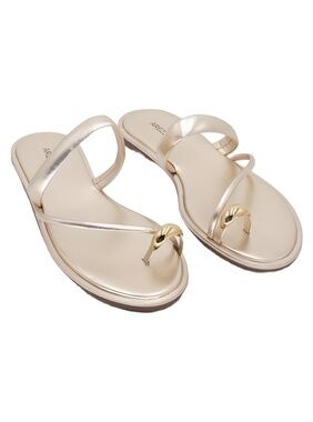 Arezzo Womens Pamela Toe Ring Platino Gold Flat Sandals Size 10B